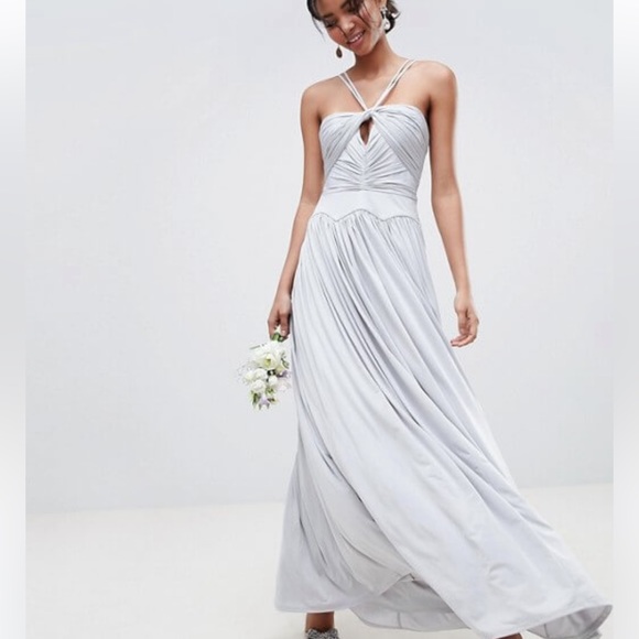 asos grey bridesmaid dress Dusty Blue Bridesmaid Dresses Asos Halter A-Line Sleeveless Floor Length Chiffon Bridesmaid Dresses with Slit
